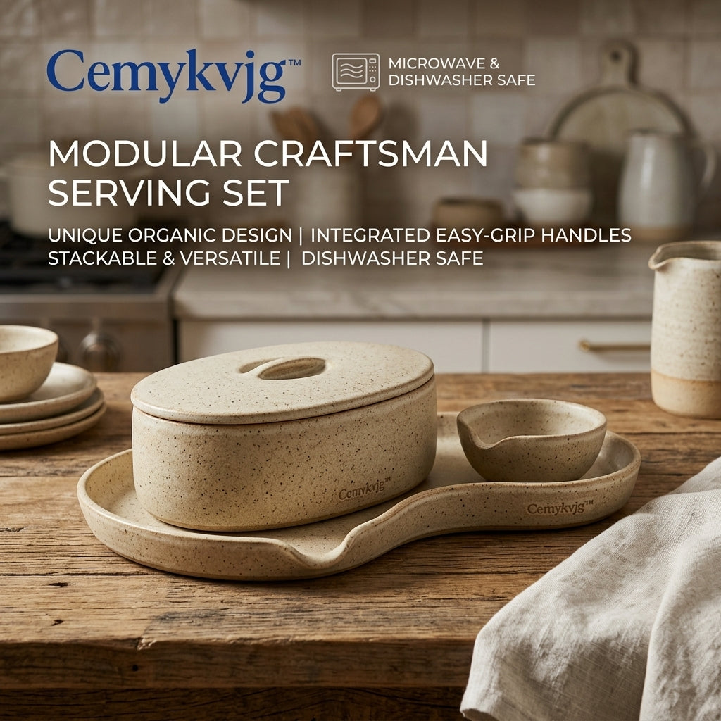 Cemykvjg™ Modular Artisan Stoneware Serving Set – Organic Speckled Design, Versatile Covered Dish, Dip Bowl & Serving Tray, Modern Farmhouse Tableware for Entertaining, Microwave & Dishwasher Safe